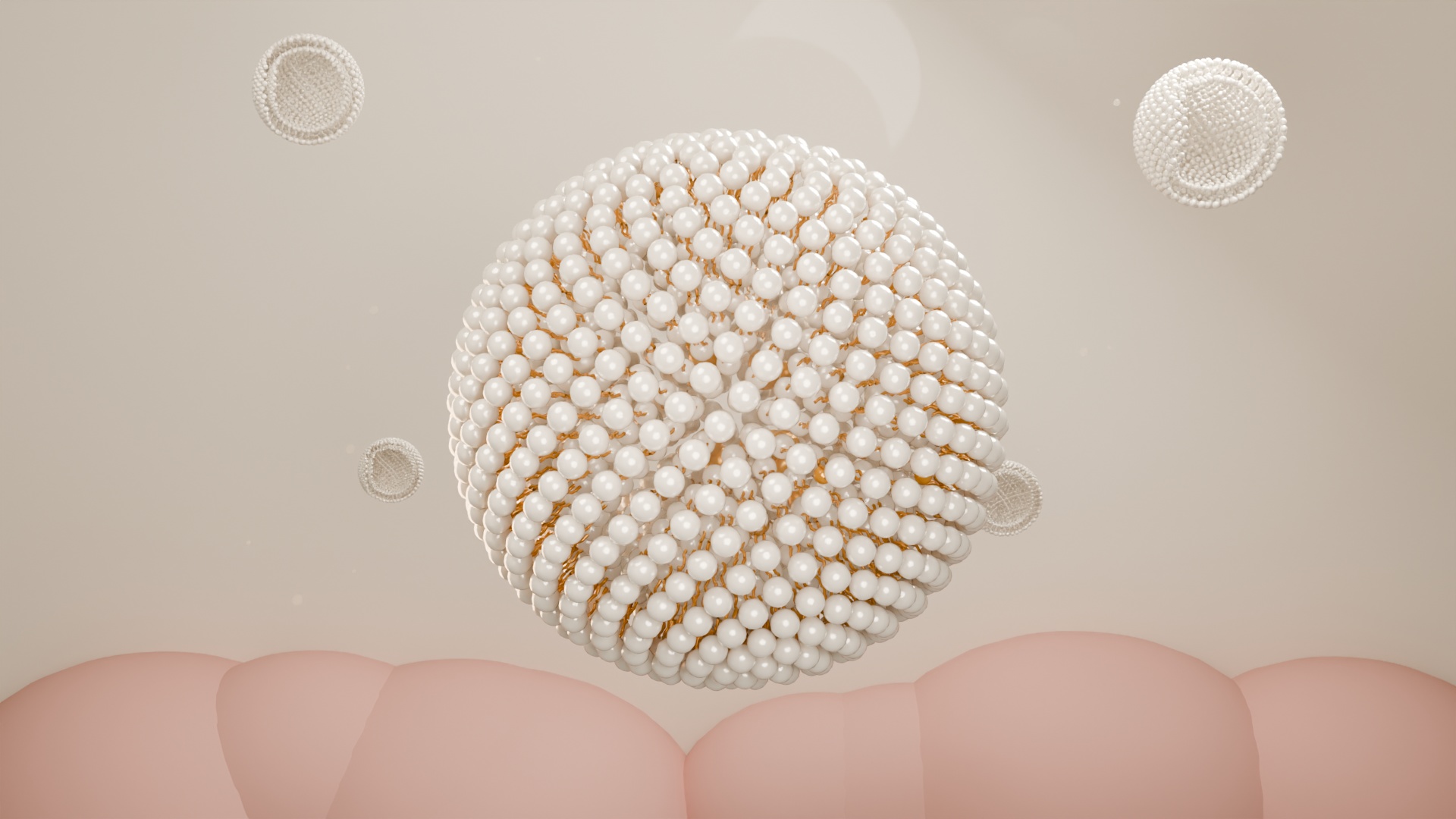 An illustrative liposome with pearlescent phospholipid heads and amber tails